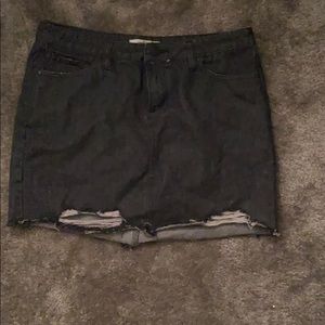 Black denim ripped skirt